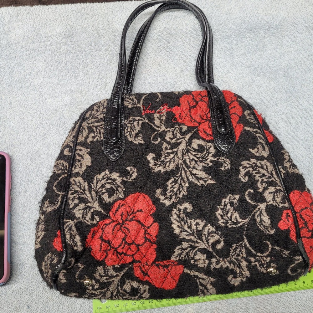Vera Bradley Jacquard Purse Handbag Black Red Floral Limited Edition Kiss Lock